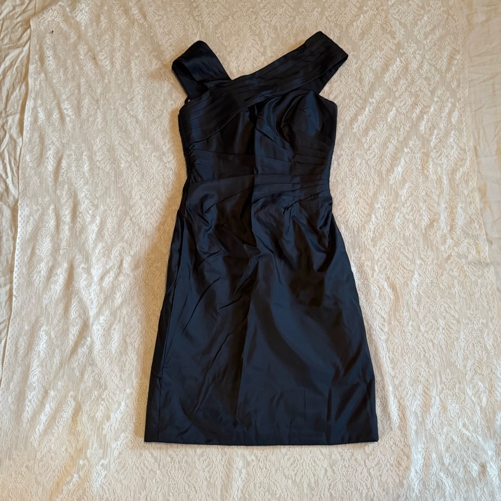 NWT MoriLee by Madeline Gardner black asymmetrical strap cocktail dress - Picture 2 of 13